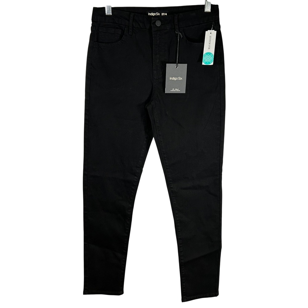 Indigo Six Womens Skinny Jeans Black High Rise Form Fitting IP390-BLK Size 27/4
